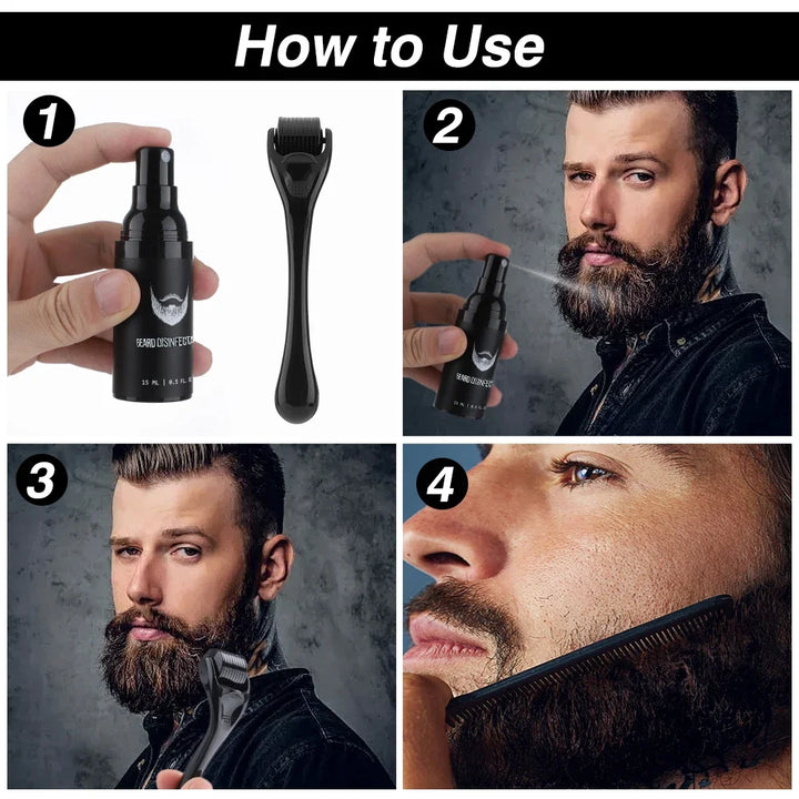 Foto 5 Kit de Cuidado y Crecimiento de Barba Peine Rodillo con microagujas Serum de crecimiento desinfectante Modo de Uso